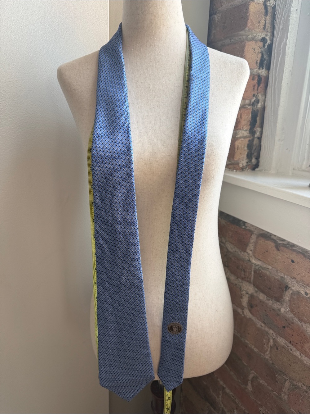 Ermenegildo Zegna Blue Textured Tie with Yellow Contrast Edge
